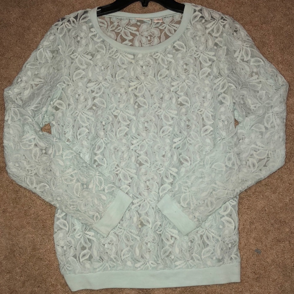 Teal all lace long sleeve shirt
